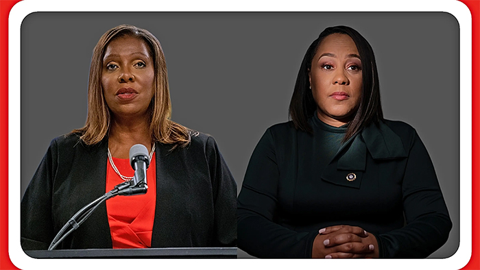 (L-R) New York Attorney General Letitia James and Fulton County GA District Attorney Fani Willis. (Photo by David Dee Delgado/Getty Images and Photo by David Walter Banks)