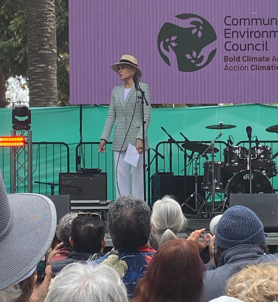 Climate activist and actor Jane Fonda speaks at Santa Barbara Earth Day 2023 (photo by Hilary Molina)