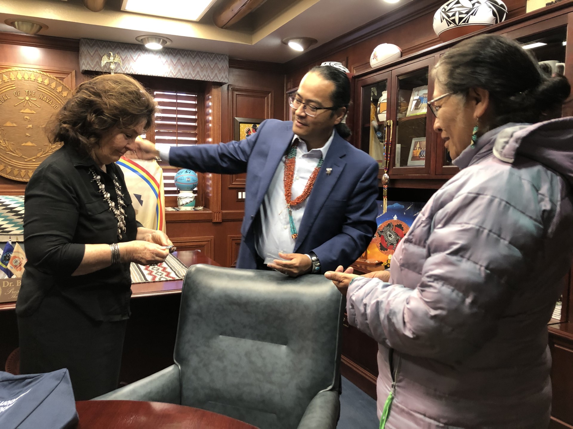 She re-connected with Navajo Nation President Bu Nygren who presented her with a specially minted presidential coin that is bestowed on dignitaries and friends of the Nation.