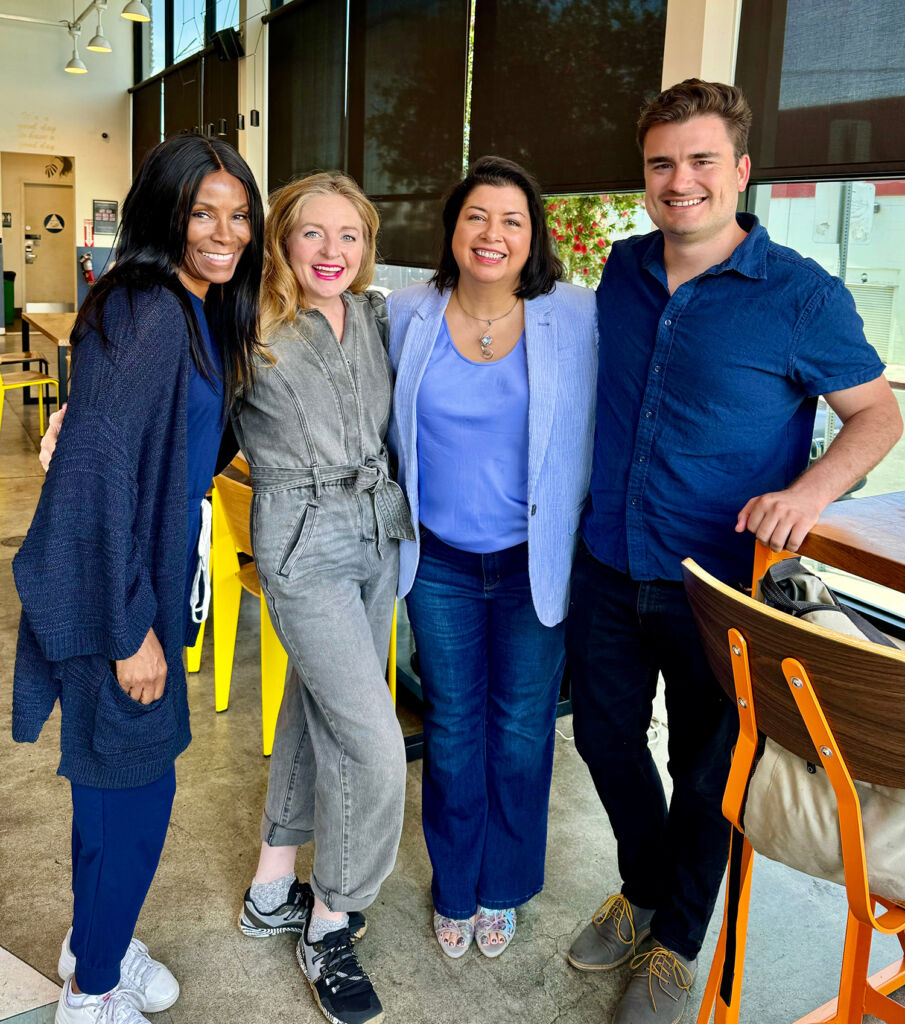 Media Psychology doctoral students at Coffee Hour/Hollywood: Stacy Griffin, Holly Beavon, Angel Burns, Perry Reed